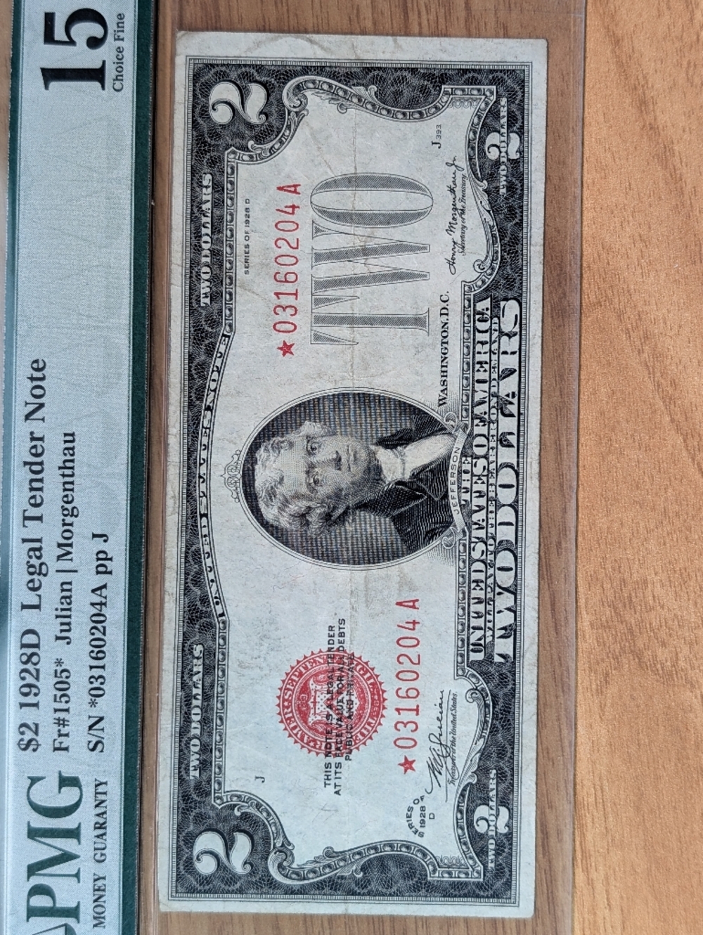 1928D Red Seal Two Dollar Bill W/*Serial Number "Rare"!